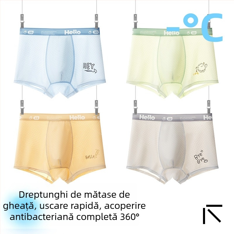 Boxeri pentru copii băieți, material Ice Silk, 85% nylon, 15% spandex, vară 2025, fără cusături