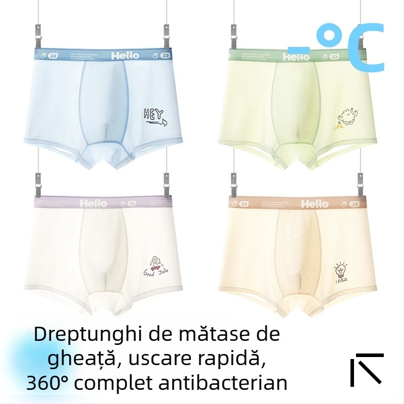 Boxeri pentru copii băieți, material Ice Silk, 85% nylon, 15% spandex, vară 2025, fără cusături