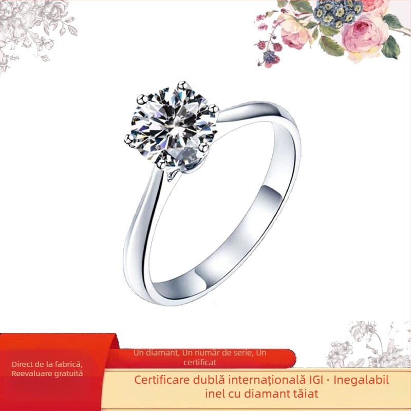 Inel cu diamant montat în platină, inel de modă (Primăvara 2024)