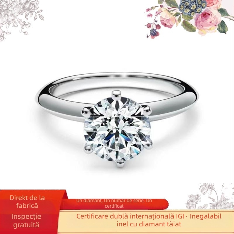 Inel cu diamant montat în platină, inel de modă (Primăvara 2024)