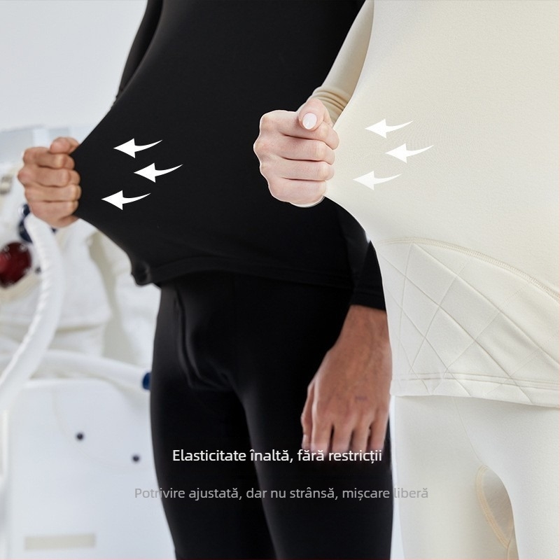 Set termic din aerogel, unisex, căptușit cu fleece, protecție la genunchi, guler rotund, mâneci lungi și pantaloni, strat unic, 181–200 g/m²