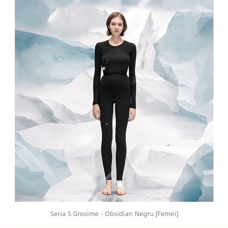 Set termic din aerogel, unisex, căptușit cu fleece, protecție la genunchi, guler rotund, mâneci lungi și pantaloni, strat unic, 181–200 g/m²