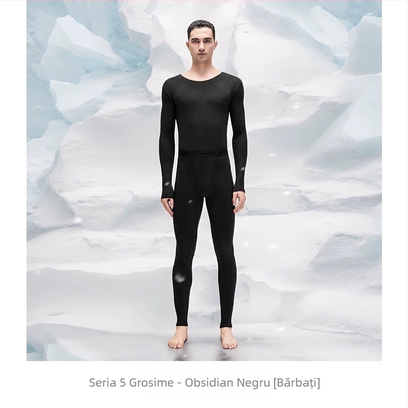 Set termic din aerogel, unisex, căptușit cu fleece, protecție la genunchi, guler rotund, mâneci lungi și pantaloni, strat unic, 181–200 g/m²