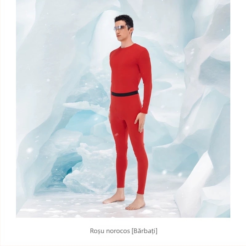 Set termic din aerogel, unisex, căptușit cu fleece, protecție la genunchi, guler rotund, mâneci lungi și pantaloni, strat unic, 181–200 g/m²