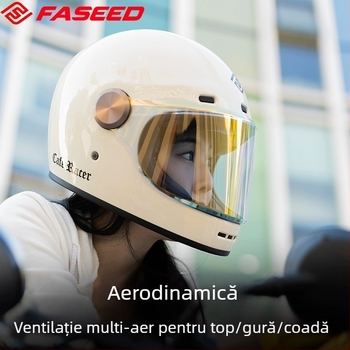 FASEED Cască retro integrală pentru motocicletă, ABS, certificat 3C, universal pentru patru sezoane