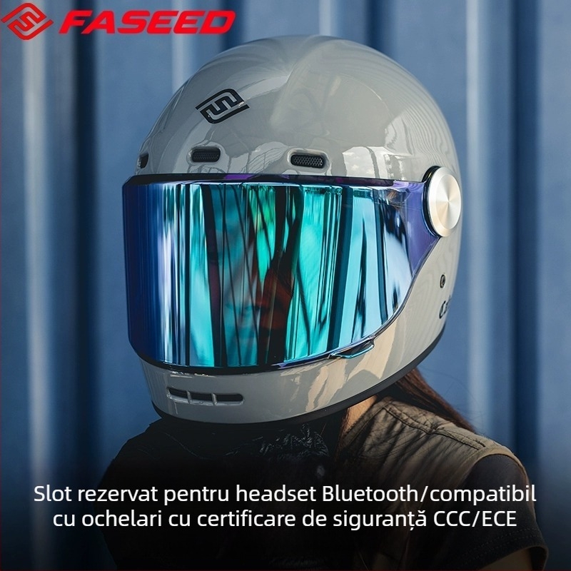 FASEED Cască retro integrală pentru motocicletă, ABS, certificat 3C, universal pentru patru sezoane