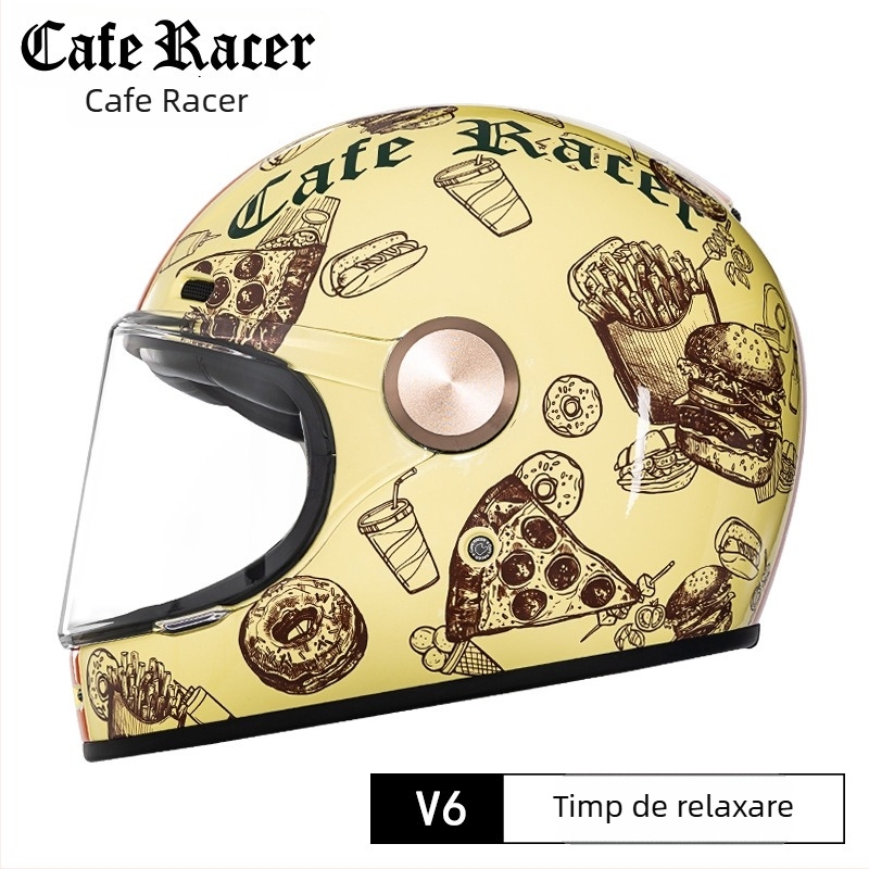 FASEED Cască retro integrală pentru motocicletă, ABS, certificat 3C, universal pentru patru sezoane