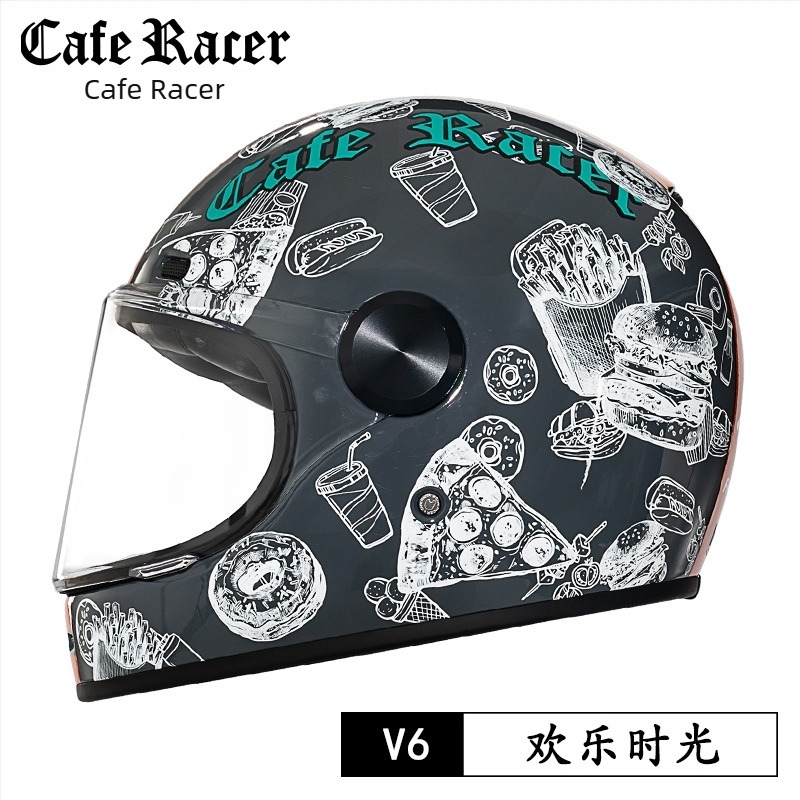 FASEED Cască retro integrală pentru motocicletă, ABS, certificat 3C, universal pentru patru sezoane