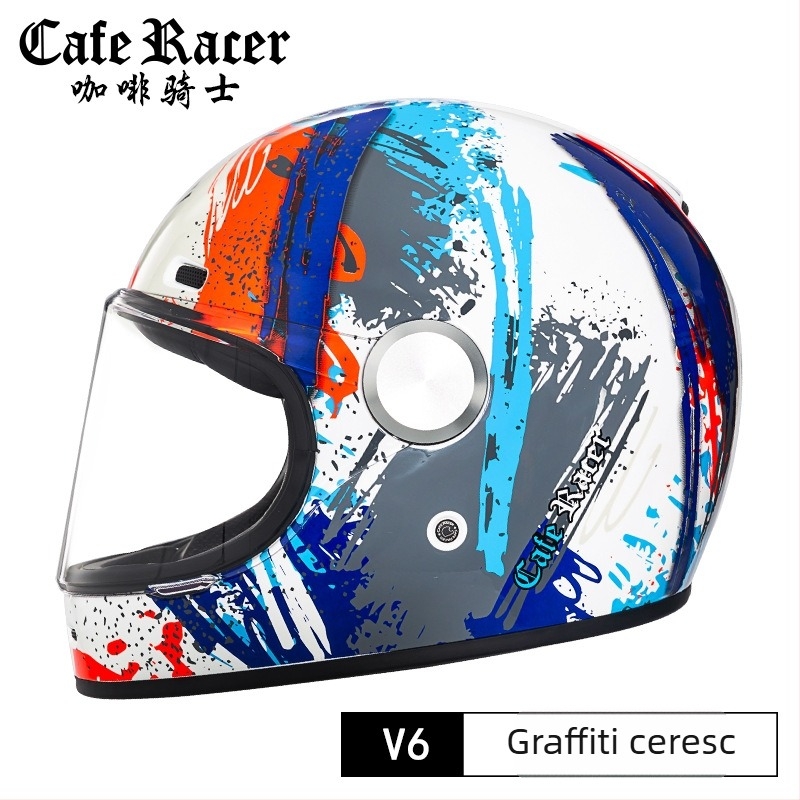 FASEED Cască retro integrală pentru motocicletă, ABS, certificat 3C, universal pentru patru sezoane