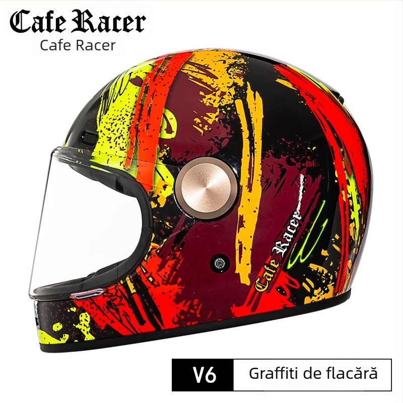 FASEED Cască retro integrală pentru motocicletă, ABS, certificat 3C, universal pentru patru sezoane