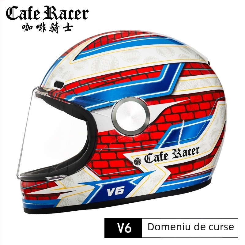 FASEED Cască retro integrală pentru motocicletă, ABS, certificat 3C, universal pentru patru sezoane