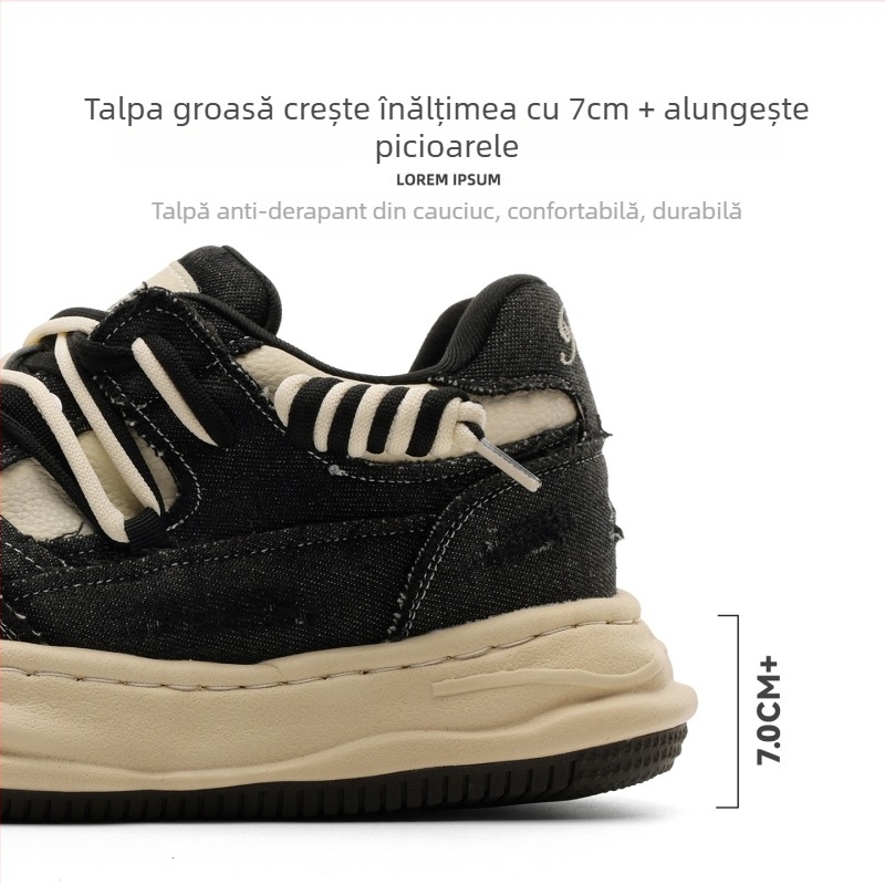 Okko pantofi sport cu creștere înălțime de 7 cm, materiale mixte pentru partea superioară, talpă din cauciuc, închidere cu șireturi, branț din microfibră