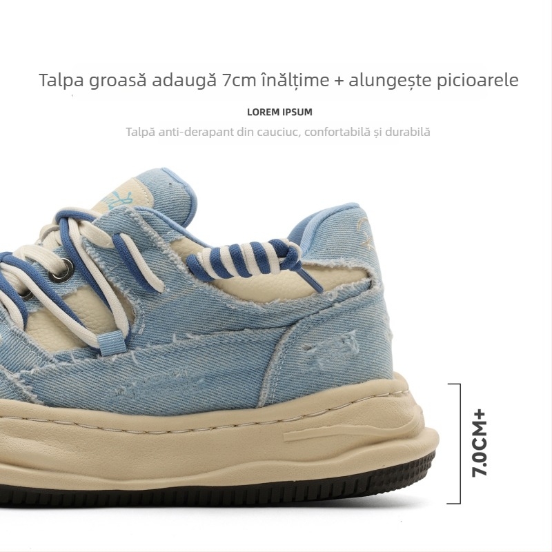 Okko pantofi sport cu creștere înălțime de 7 cm, materiale mixte pentru partea superioară, talpă din cauciuc, închidere cu șireturi, branț din microfibră