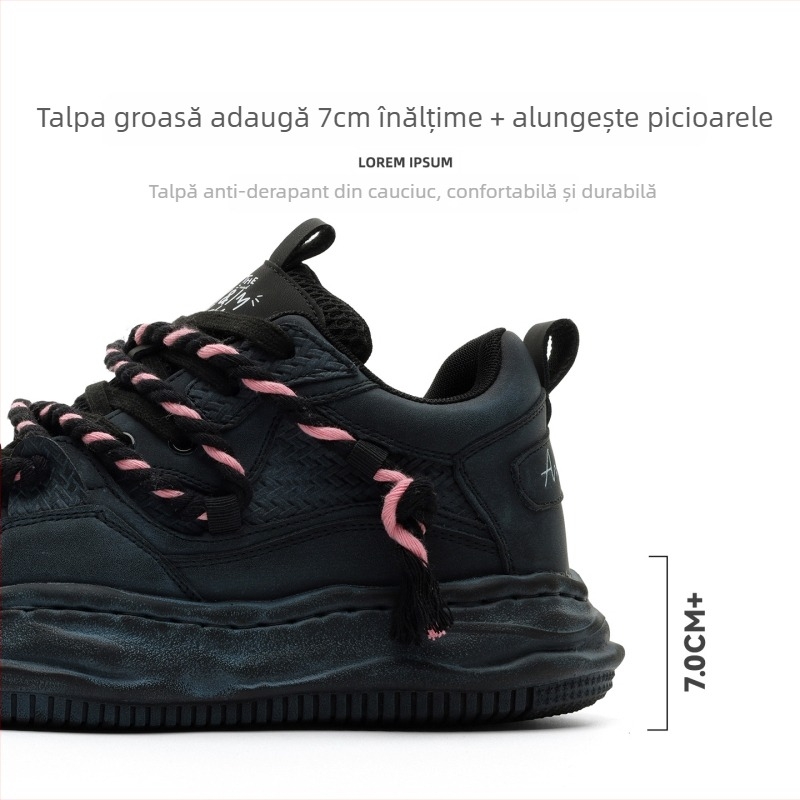 Okko pantofi sport cu creștere înălțime de 7 cm, materiale mixte pentru partea superioară, talpă din cauciuc, închidere cu șireturi, branț din microfibră