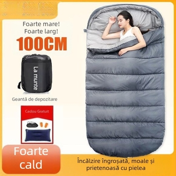 Sac de dormit pentru adulți, outdoor, lat și gros, universal pentru toate anotimpurile, portabil, stil dreptunghiular; țesătură: nylon; căptușeală: poliester-bumbac