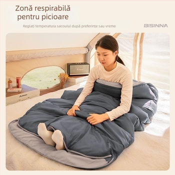 Sac de dormit pentru adulți, outdoor, lat și gros, universal pentru toate anotimpurile, portabil, stil dreptunghiular; țesătură: nylon; căptușeală: poliester-bumbac