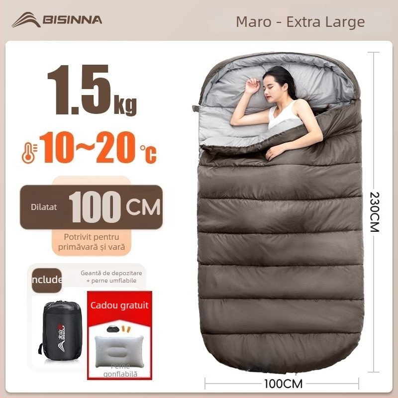 Sac de dormit pentru adulți, outdoor, lat și gros, universal pentru toate anotimpurile, portabil, stil dreptunghiular; țesătură: nylon; căptușeală: poliester-bumbac