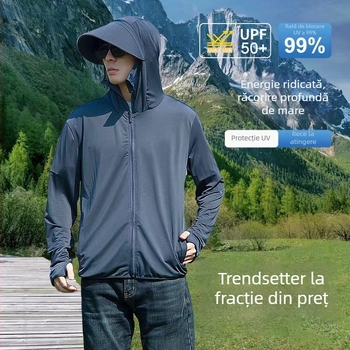 Geacă de vânt pentru exterior, cu glugă, detașabilă, protecție UV UPF50+, respirabilă și uscare rapidă