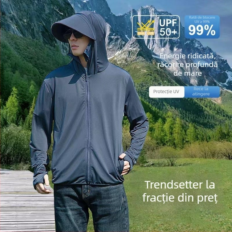 Geacă de vânt pentru exterior, cu glugă, detașabilă, protecție UV UPF50+, respirabilă și uscare rapidă