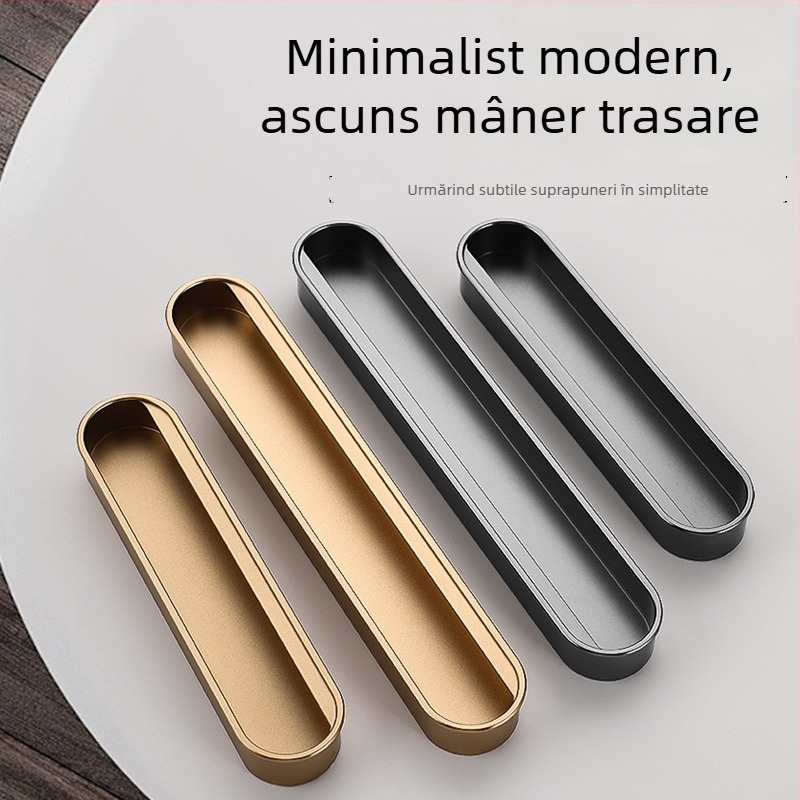 Mâner încastrat invizibil pentru ușile de dulap — aliaj de aluminiu, finisaj pulverizat, stil modern minimalist