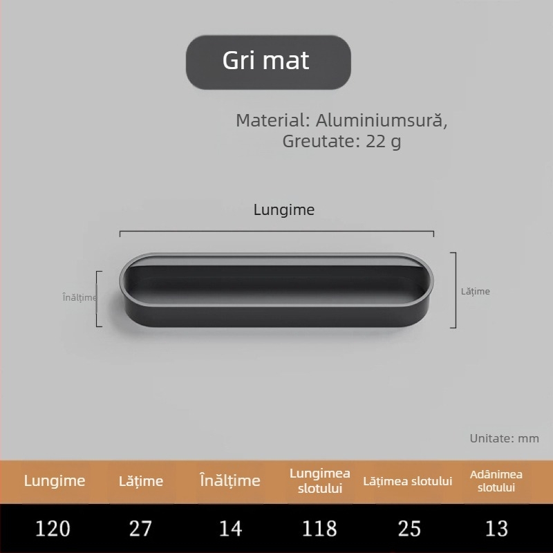 Mâner încastrat invizibil pentru ușile de dulap — aliaj de aluminiu, finisaj pulverizat, stil modern minimalist