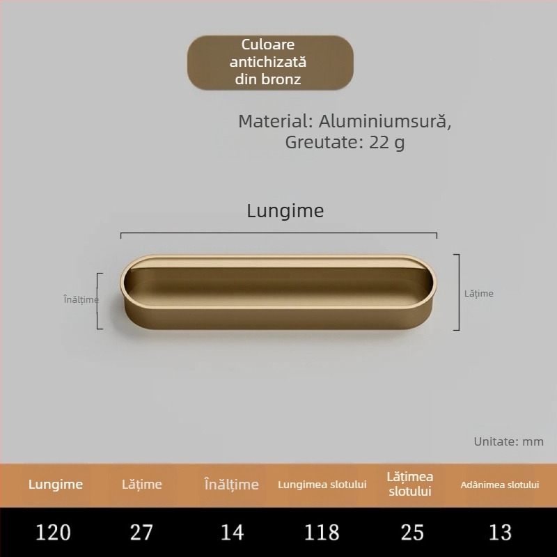 Mâner încastrat invizibil pentru ușile de dulap — aliaj de aluminiu, finisaj pulverizat, stil modern minimalist