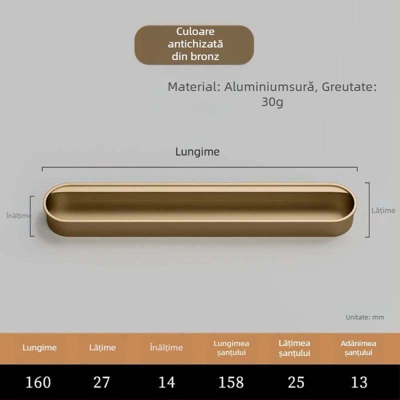 Mâner încastrat invizibil pentru ușile de dulap — aliaj de aluminiu, finisaj pulverizat, stil modern minimalist