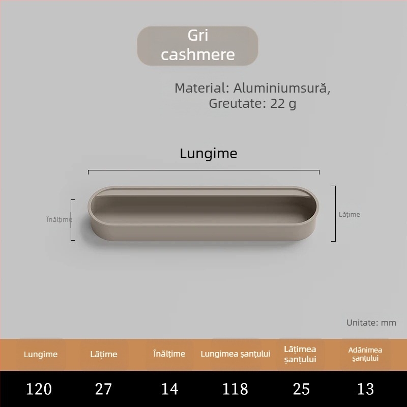 Mâner încastrat invizibil pentru ușile de dulap — aliaj de aluminiu, finisaj pulverizat, stil modern minimalist