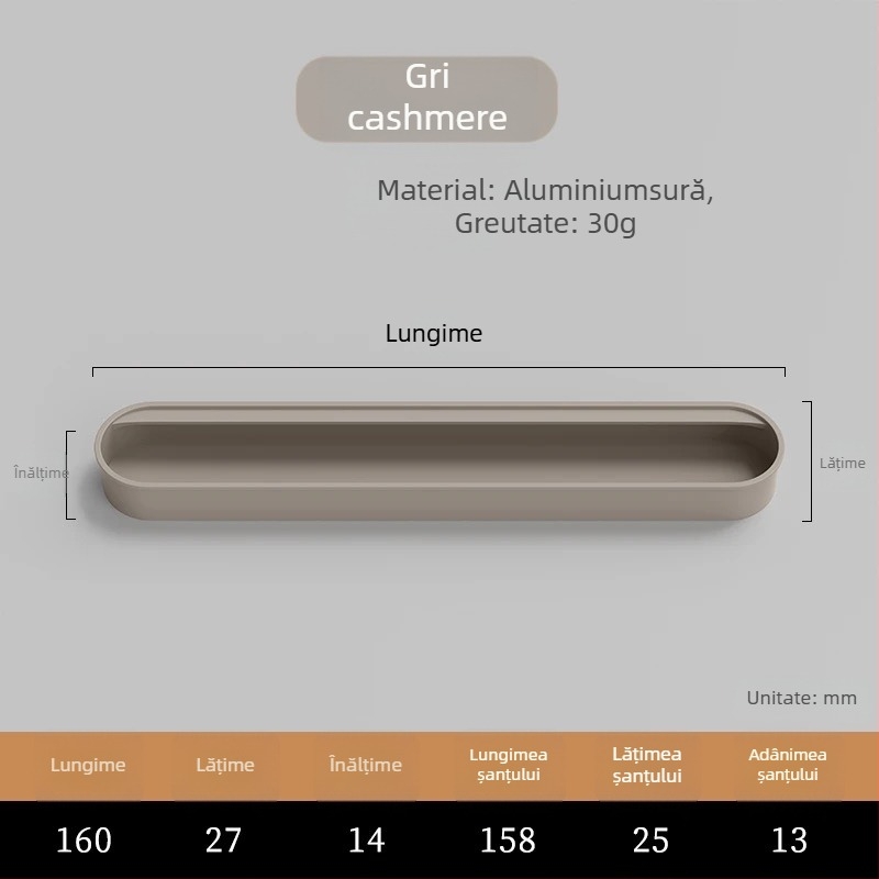 Mâner încastrat invizibil pentru ușile de dulap — aliaj de aluminiu, finisaj pulverizat, stil modern minimalist