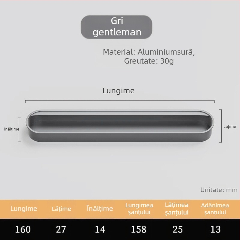 Mâner încastrat invizibil pentru ușile de dulap — aliaj de aluminiu, finisaj pulverizat, stil modern minimalist