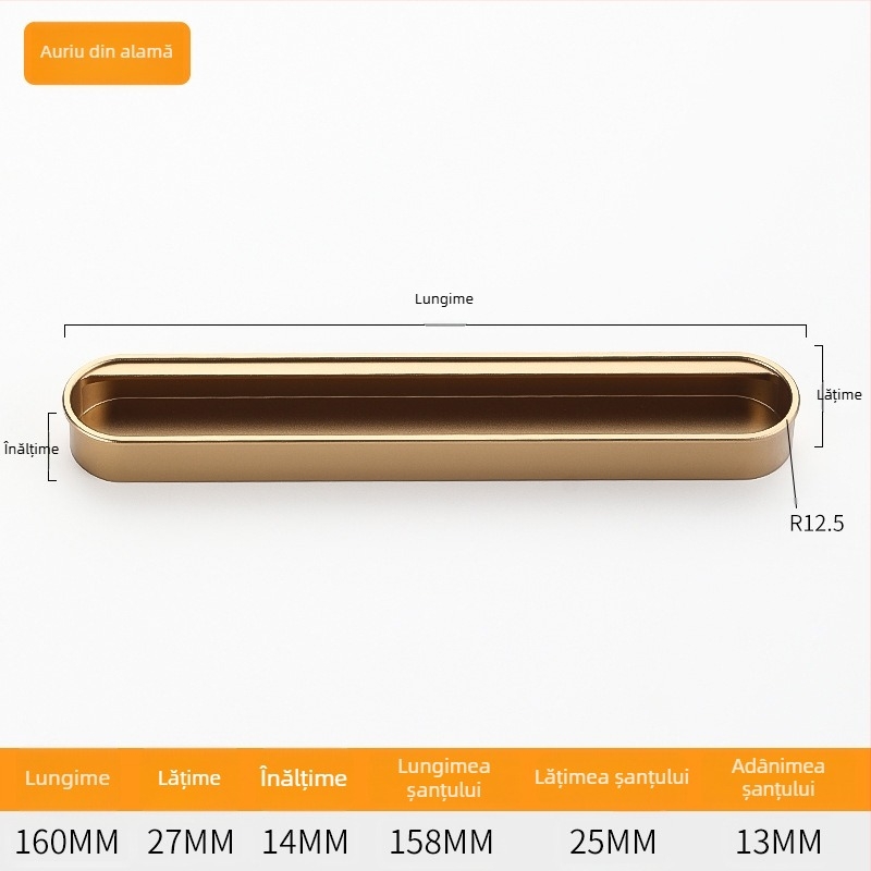 Mâner încastrat invizibil pentru ușile de dulap — aliaj de aluminiu, finisaj pulverizat, stil modern minimalist