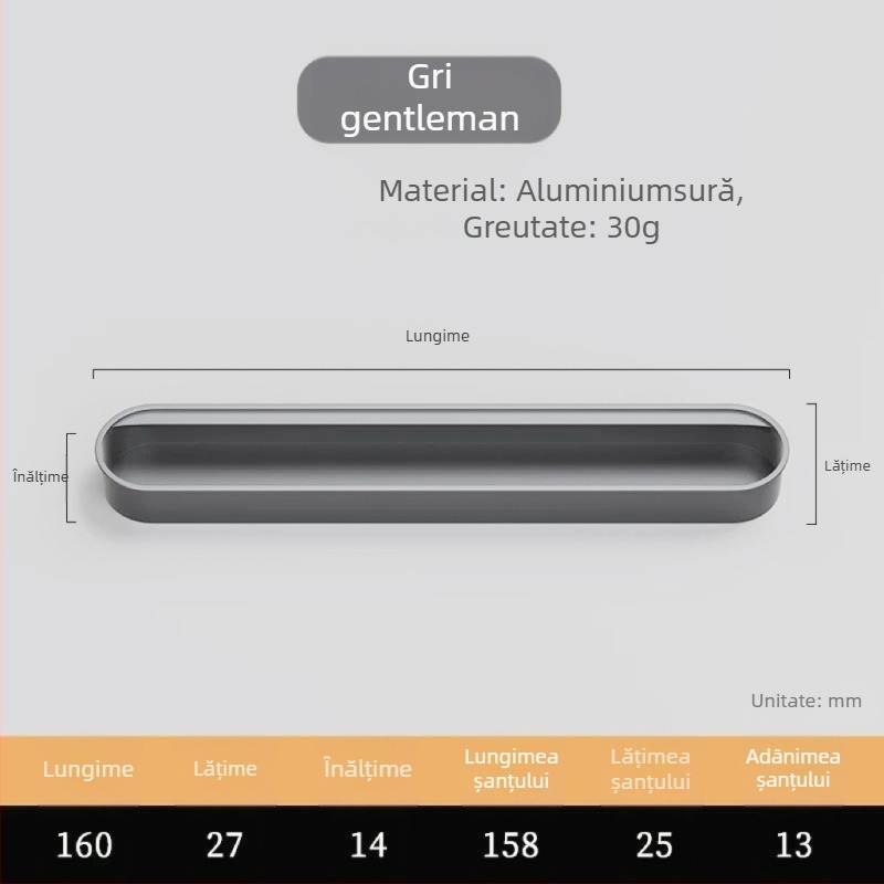Mâner încastrat invizibil pentru ușile de dulap — aliaj de aluminiu, finisaj pulverizat, stil modern minimalist