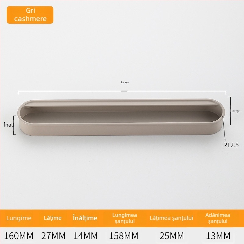Mâner încastrat invizibil pentru ușile de dulap — aliaj de aluminiu, finisaj pulverizat, stil modern minimalist