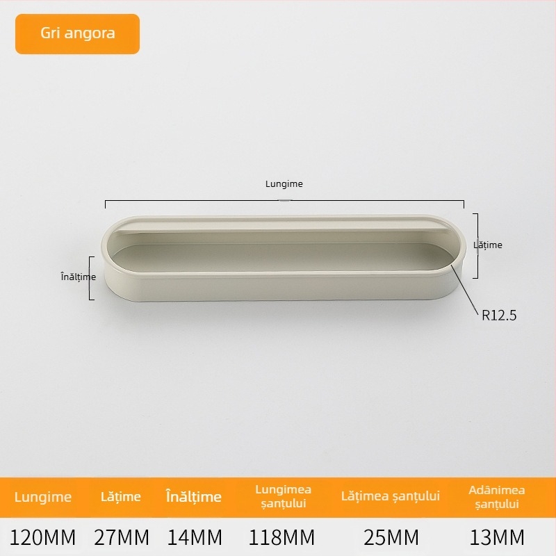 Mâner încastrat invizibil pentru ușile de dulap — aliaj de aluminiu, finisaj pulverizat, stil modern minimalist