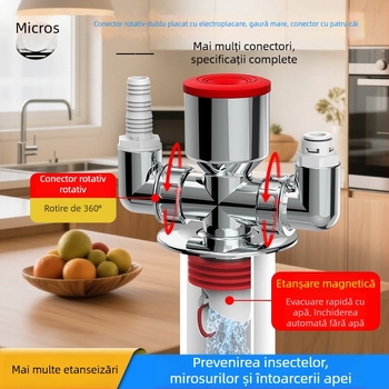 Distribuitor de scurgere pentru mașina de spălat, ABS, ramificație de 20 mm, etanșare cu apă 60, interval -20–90 °C, montaj prin presiune manuală