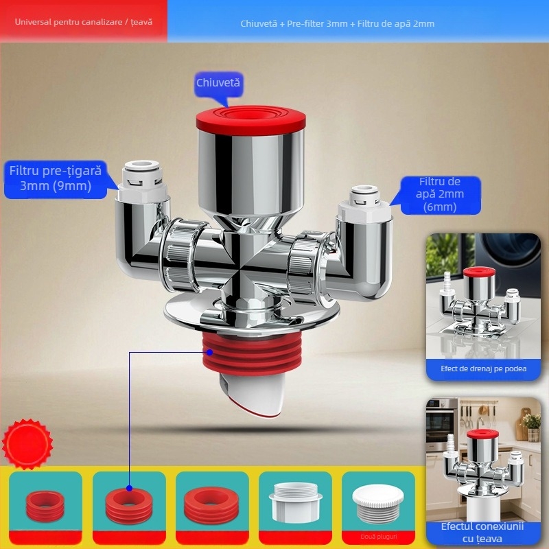 Distribuitor de scurgere pentru mașina de spălat, ABS, ramificație de 20 mm, etanșare cu apă 60, interval -20–90 °C, montaj prin presiune manuală