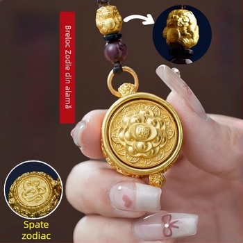 Breloc din alamă cu 12 zodii și cornul abundenței, stil clasic