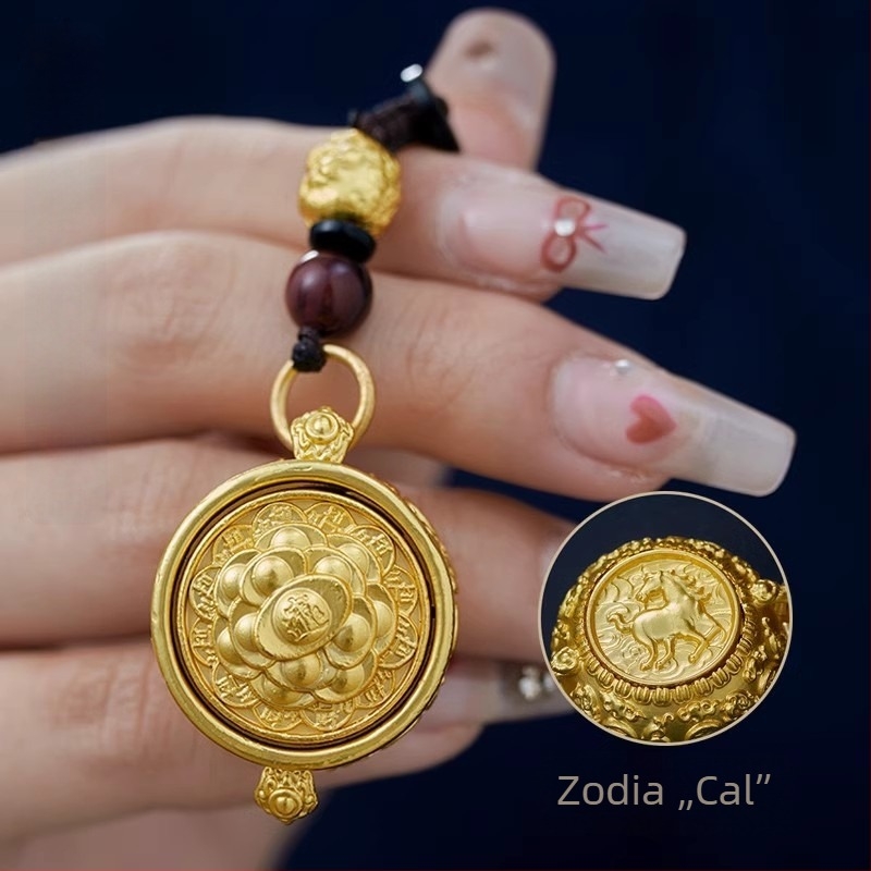 Breloc din alamă cu 12 zodii și cornul abundenței, stil clasic