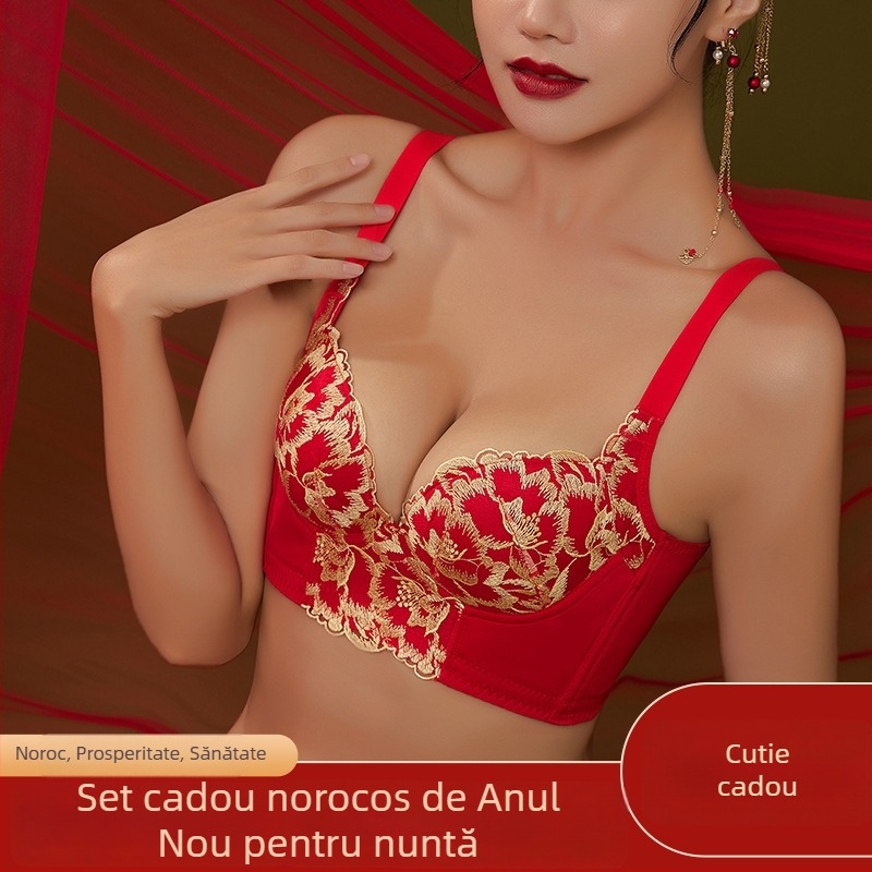 Set de sutiene cu dantelă brodată, cupă 3/4, fără arcuri metalice, cupă modelată cu partea superioară subțire și partea inferioară mai groasă, material principal nylon, căptușeală spandex, închidere la spate cu patru rânduri de cârlige