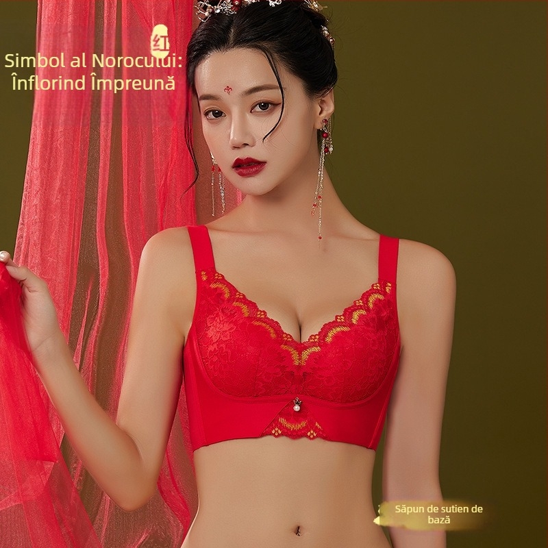 Set de sutiene cu dantelă brodată, cupă 3/4, fără arcuri metalice, cupă modelată cu partea superioară subțire și partea inferioară mai groasă, material principal nylon, căptușeală spandex, închidere la spate cu patru rânduri de cârlige