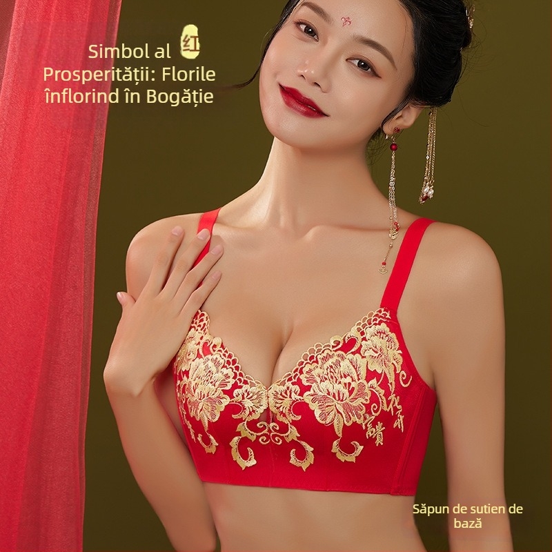 Set de sutiene cu dantelă brodată, cupă 3/4, fără arcuri metalice, cupă modelată cu partea superioară subțire și partea inferioară mai groasă, material principal nylon, căptușeală spandex, închidere la spate cu patru rânduri de cârlige