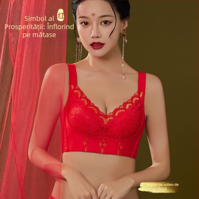 Set de sutiene cu dantelă brodată, cupă 3/4, fără arcuri metalice, cupă modelată cu partea superioară subțire și partea inferioară mai groasă, material principal nylon, căptușeală spandex, închidere la spate cu patru rânduri de cârlige