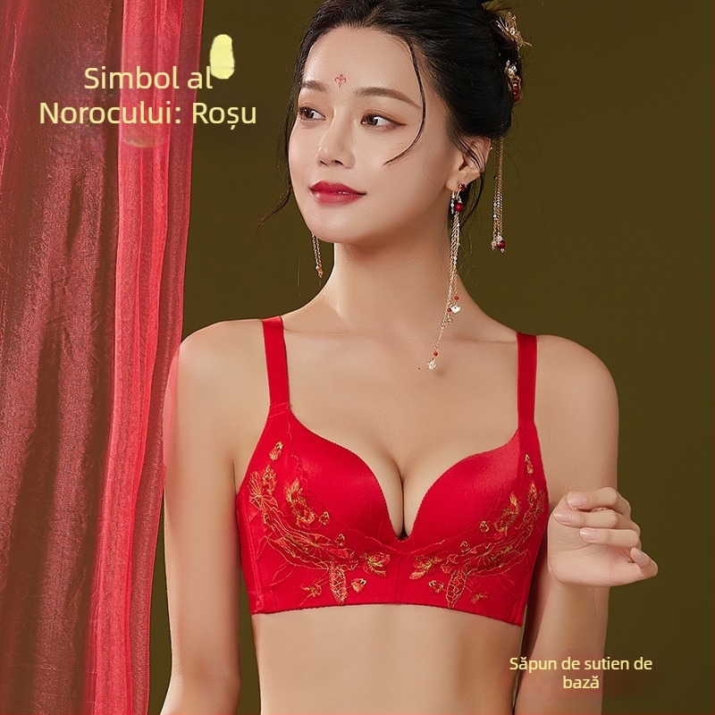 Set de sutiene cu dantelă brodată, cupă 3/4, fără arcuri metalice, cupă modelată cu partea superioară subțire și partea inferioară mai groasă, material principal nylon, căptușeală spandex, închidere la spate cu patru rânduri de cârlige