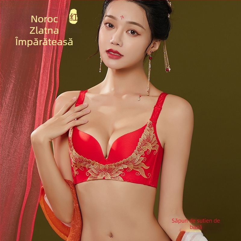 Set de sutiene cu dantelă brodată, cupă 3/4, fără arcuri metalice, cupă modelată cu partea superioară subțire și partea inferioară mai groasă, material principal nylon, căptușeală spandex, închidere la spate cu patru rânduri de cârlige