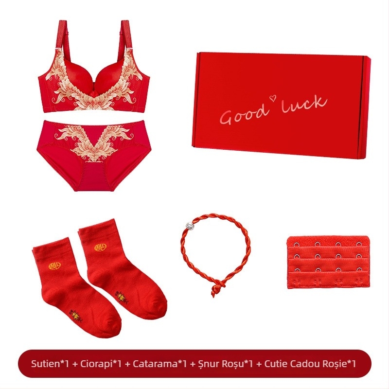 Set de sutiene cu dantelă brodată, cupă 3/4, fără arcuri metalice, cupă modelată cu partea superioară subțire și partea inferioară mai groasă, material principal nylon, căptușeală spandex, închidere la spate cu patru rânduri de cârlige