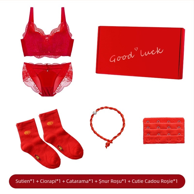 Set de sutiene cu dantelă brodată, cupă 3/4, fără arcuri metalice, cupă modelată cu partea superioară subțire și partea inferioară mai groasă, material principal nylon, căptușeală spandex, închidere la spate cu patru rânduri de cârlige