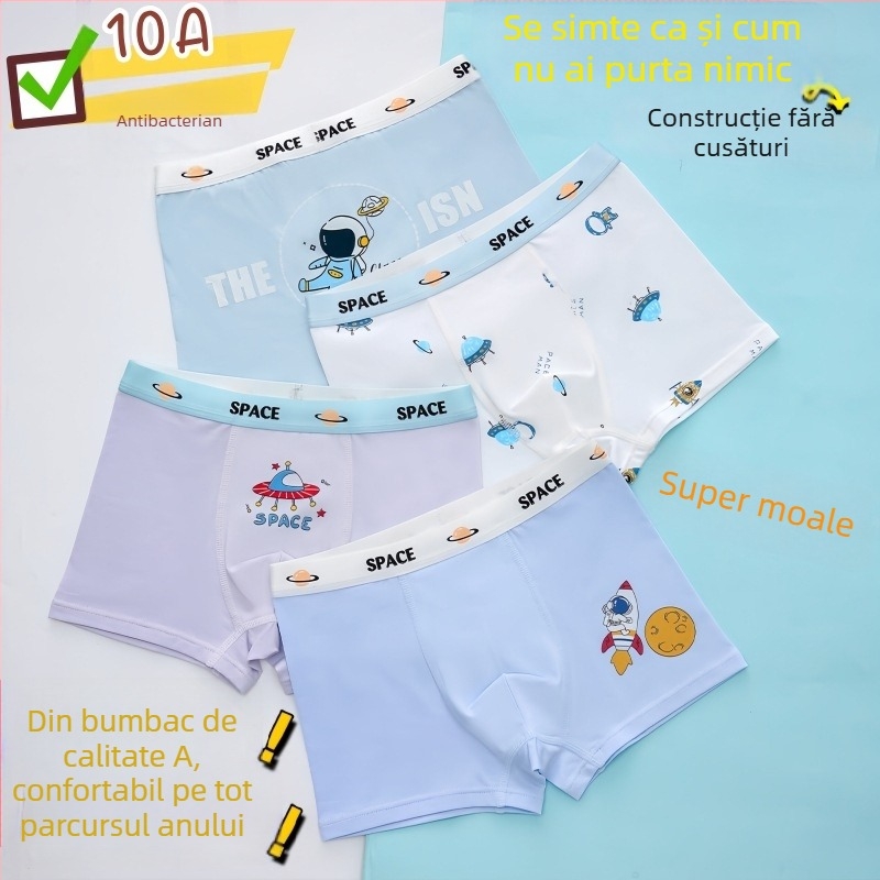 Guoyoubi boxeri din bumbac pentru copii, fără cusături în zona inghinală, antibacteriali 10a, respirabili, pentru copii 3–8 ani (100–140 cm), Iarnă 2024
