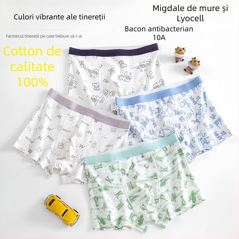 Guoyoubi boxeri din bumbac pentru copii, fără cusături în zona inghinală, antibacteriali 10a, respirabili, pentru copii 3–8 ani (100–140 cm), Iarnă 2024