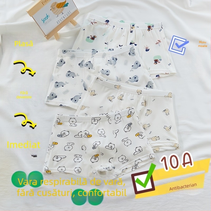 Guoyoubi boxeri din bumbac pentru copii, fără cusături în zona inghinală, antibacteriali 10a, respirabili, pentru copii 3–8 ani (100–140 cm), Iarnă 2024