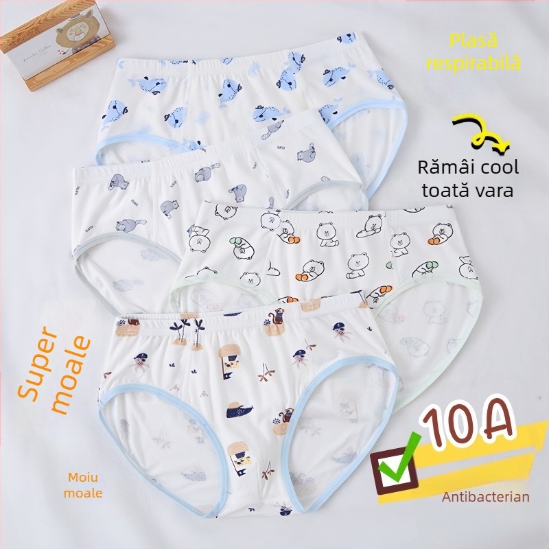 Guoyoubi boxeri din bumbac pentru copii, fără cusături în zona inghinală, antibacteriali 10a, respirabili, pentru copii 3–8 ani (100–140 cm), Iarnă 2024